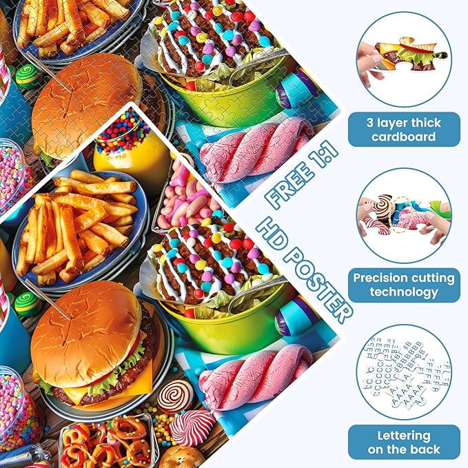 500 Piece Puzzle for Adults, Hamburger Jigsaw Puzzles, Youths Favorite Foods Puzzles 500 Pieces, Birthday and Barious Holiday Party for Family Adult, Funny Puzzle for Adults, 20.5x15 in