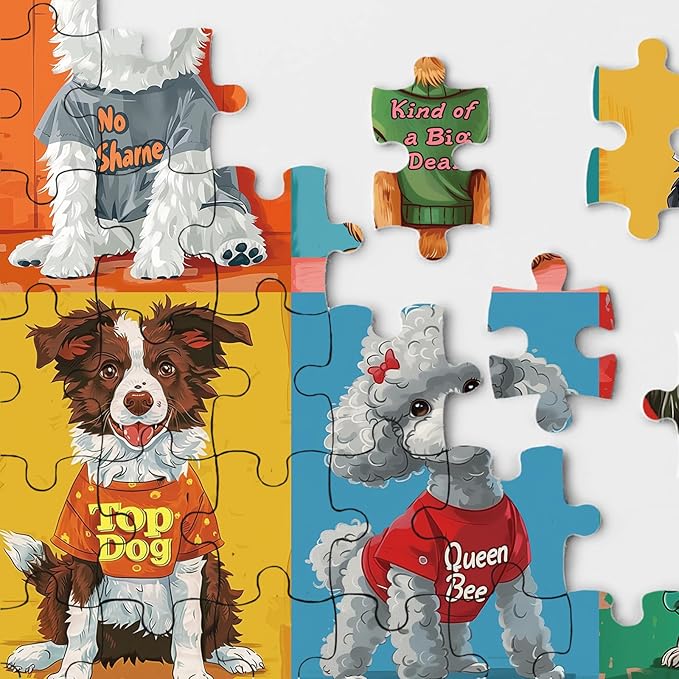 Funny Dog Puzzle 1000 Pieces for Adults, Colorful Puppy Collage Jigsaw Puzzles, Cool Cute Animal Puzzles as Home Decor