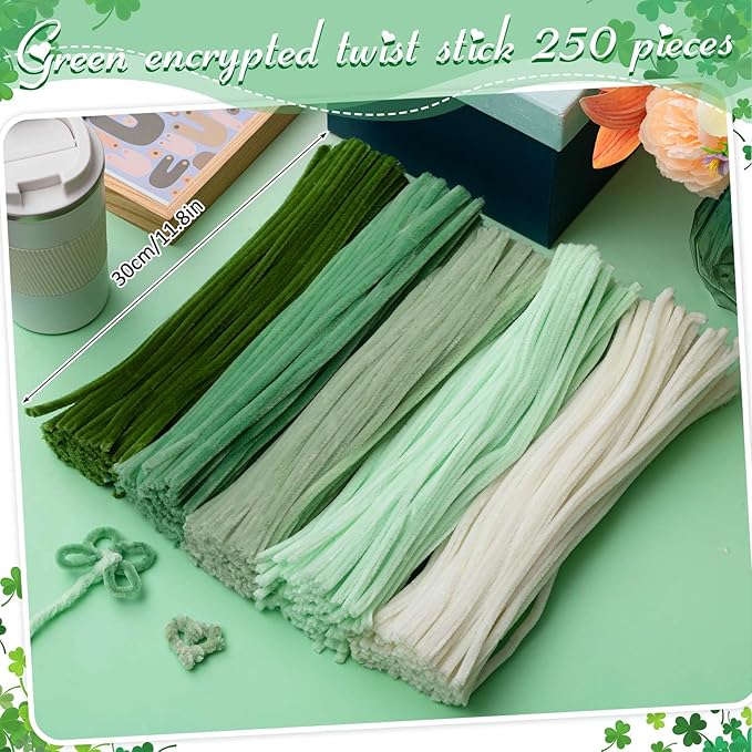 Peryiter 500 Pieces Pipe Cleaners Chenille Stems for Flowers Craft Supplies Bulk Fluffy Fuzzy Sticks for DIY Art Projects Creative Gift Wrapping Party Decorations(Boho Green,12 Inch)