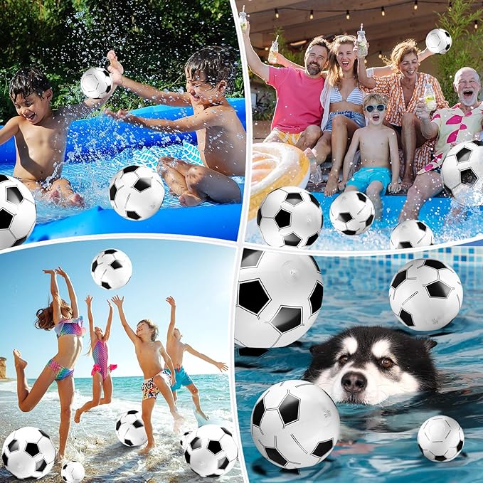 Sratte 20 Pcs Inflatable Beach Balls Bulk, Multiple Sizes Summer Swimming Pool Balls for Adults Hawaii Luau Party Supplies(Black White,Soccer)
