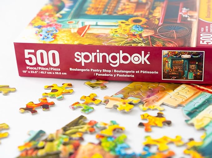 Springbok's Boulangerie Pastry Shop 500 Piece Jigsaw Puzzle for Adults Will Have Your Wishing for Pasteries in This Colorful Scene of Baked Goods and Flowers.