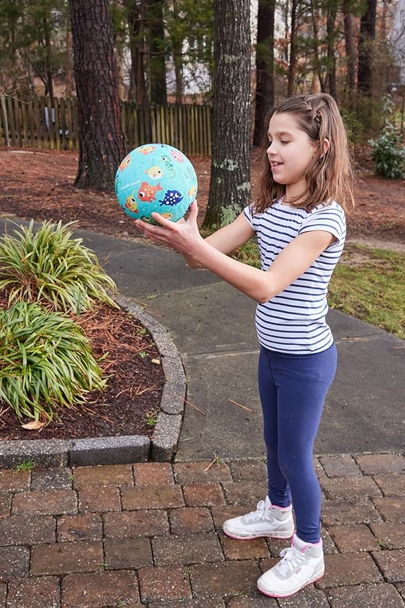 Crocodile Creek Playground Ball - Durable Rubber Ball for Kids Ages 3 and Up - Bouncy Inflatable Ball for Kickball, Indoor Games, and Outdoor Sports - PVC-Free - Teal Fish - 7-inch Diameter