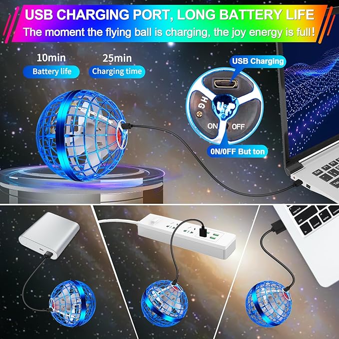 Flying Orb Ball Toy,2026 Upgraded Parachute LED,Magic Hand Controlled Flying Gravity Ball,Cosmic Globe Boomerang,Cool Christmas Birthday Gift for 6 7 8 9 10+ Year Old Boys Girls-Blue & Purple