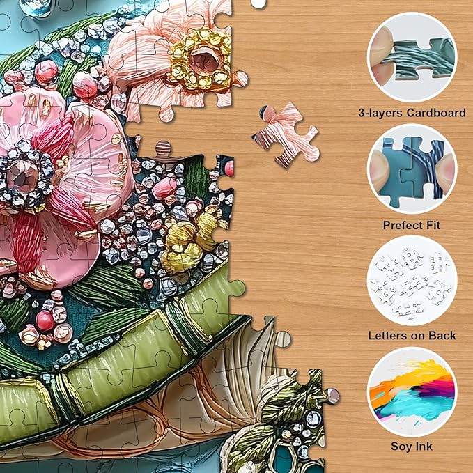 Sea Turtle Puzzles for Adults 1000 Pieces, Beautiful Diamonds Flower Sea Animal Jigsaw Puzzle with Letters on Back, Impossible Hard Difficult Art Puzzles, Fun Challenging Embroidery Family Puzzle Game