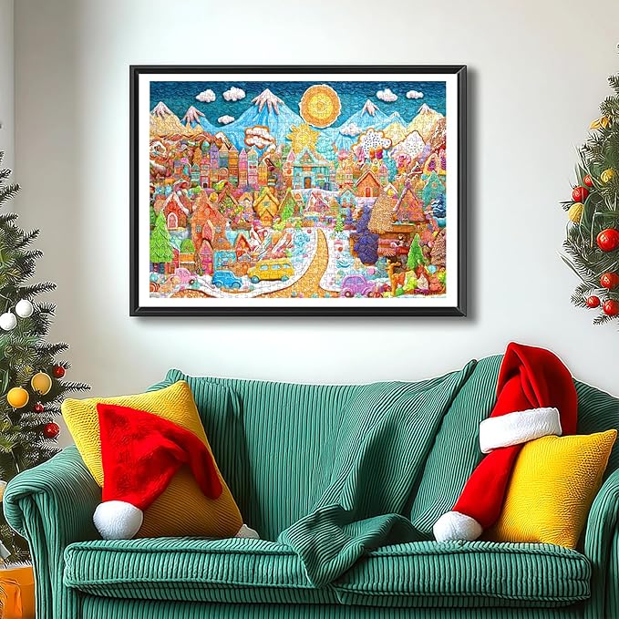 Christmas Cookies Puzzle for Adults 1000 Pieces, Art Gingerbread Village Jigsaw Puzzles Challenging Puzzle Perfect for Game Nights, 27.5 x 19.7 inch