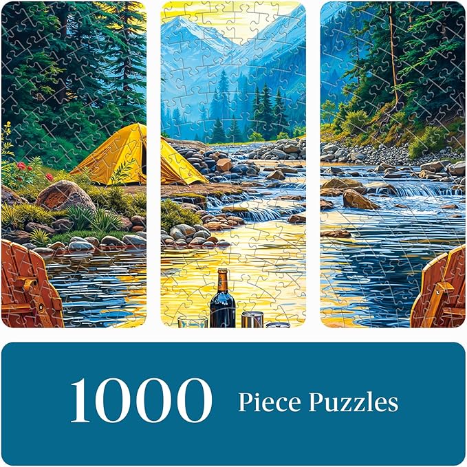 Round Jigsaw Puzzle 1000 Pieces - Scenic Mountain Camping Design - 26.6" Circular Challenge, Wilderness Landscape Art, Mindful Activity Gift for Nature Lovers