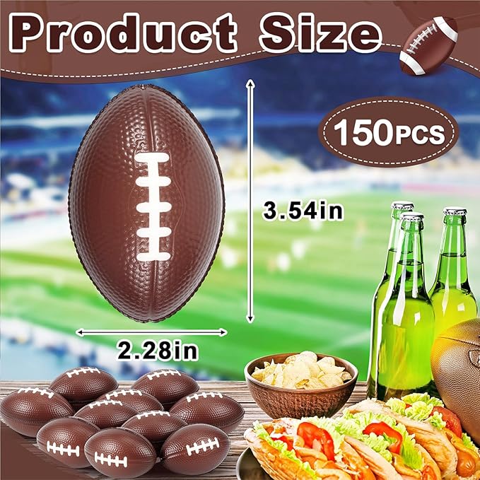 Wettarn 150 Pcs 3.54 Inch Mini Footballs Bulk Foam Small Soft Stress Sport Tiny Balls for Adults Indoor Outdoor Play Rewards Party Favors Gift Decorations (Brown)