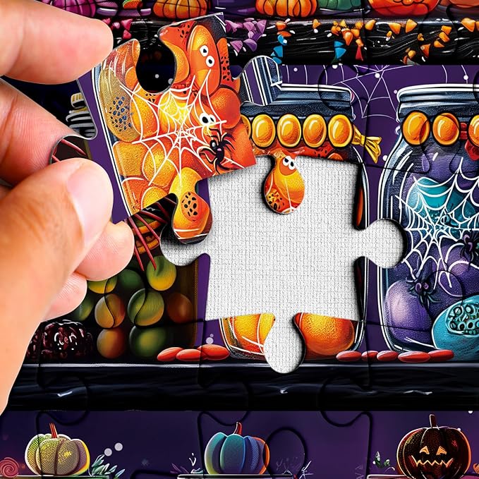 Halloween Horror Candy Jigsaw Puzzle 1000 Piece for Adult, Magic Fall Holiday Pumpkin Jigsaw Puzzles, Funny Art Aesthetic Colorful Puzzle