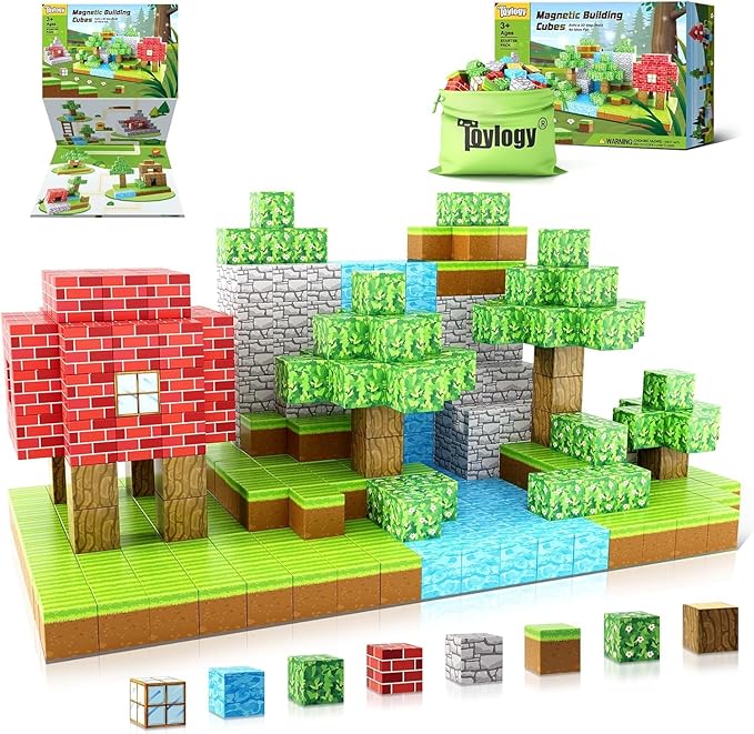 Large Magnetic Blocks 1 inch Magnetic Building Blocks for Kids Age 3-5 5-7 6-8, Magnet Learning Sensory Toys, Game Inspired Building Craft, Holiday Toys Gifts, Mine Magnet World Stacking Cubes