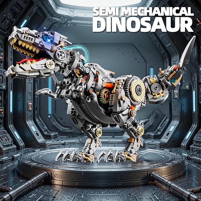 Mechanical Tyrannosaurus Building Blocks Set with LED Light & Display Stand, 1268 PCS T-Rex Dinosaur Model Kit, Home Decor & Collectible Gift for Adults, Teens.