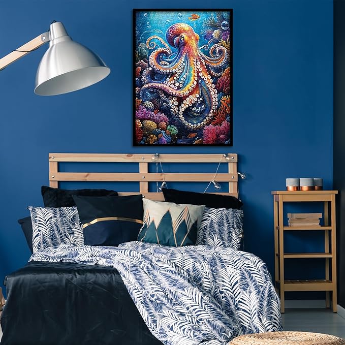 Ocean Octopus Magic Puzzle 1000 Pieces for Adults, Nature Colorful Sea Coral Jigsaw Puzzle, Under The Sea Animal Art Puzzle