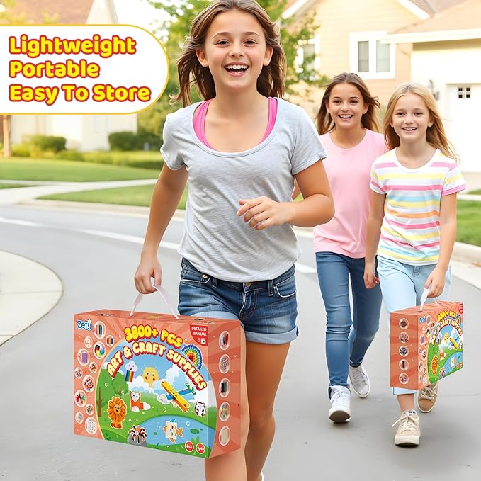 Zefy 3800+ Pcs Arts and Crafts Kit Supplies for Kids, All in One Art Supplies with 20 Crafts Design, DIY Craft Box Set School Supplies Gifts Toys for Girls Boys Ages 4-12