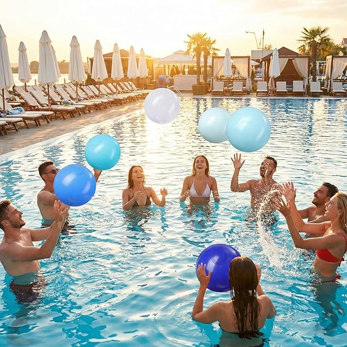 Realspring 24 Pcs Inflatable Beach Balls for Kids Bulk Pastel Solid Color Jumbo Beach Ball Swim Pool Floating Toys Baby Shower Birthday Summer Party Decor(Blue and White,18 Inch)