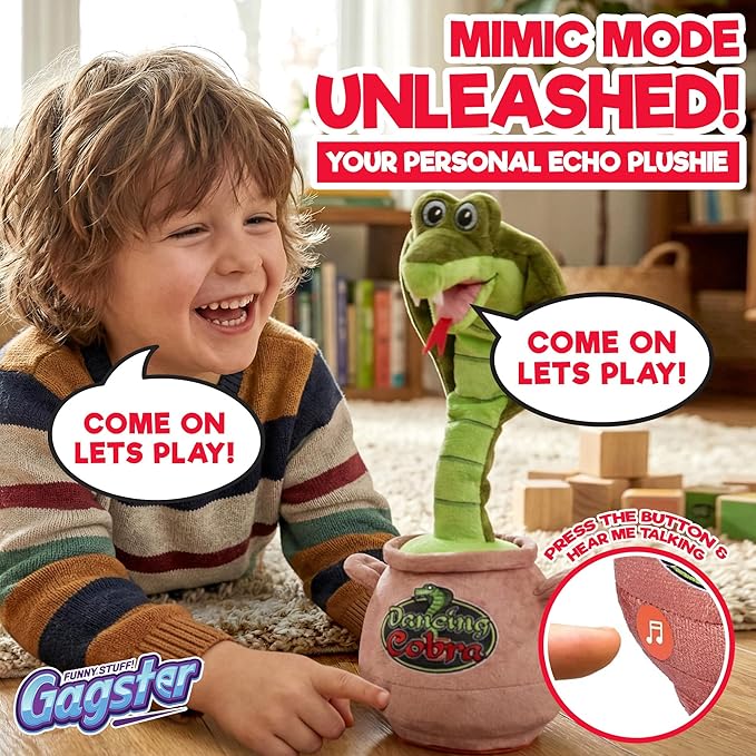 Gagster Dancing Cobra Snake - Dancing, Talking, Mimicking Cobra Snake Toy, Great for Kids & Adults, Singing, Joking, and Repeating What You Say, Hilarious Gag Gift Plush Novelty Mimic Toy