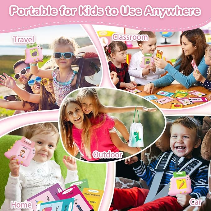 Alotwan Girls Toys Spanish Talking Flash Cards - Toddler Montessori Toys for Age 2-4, Bilingual Español Speech Therapy, 224 Words Preschool Learning Activity, Gifts for Little Girls 2 3 4 5 Years Old