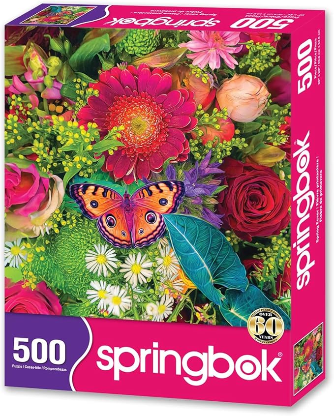Springbok Spring Fever 500 Piece Jigsaw Puzzle for Adults - Colorful Butterfly and Flowers - Relaxing Puzzle with Unique Precision Fit Pieces - Finished Size 20" x 20"