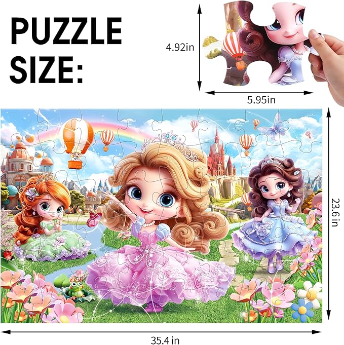 Jumbo Floor Puzzle for Kids,48 Piece Princess Large Jigsaw Puzzles,Puzzle for Toddler Ages 3-5,Preschool Educational Intellectual Development Toy Easter Gift for Boys & Girls Ages 4-8