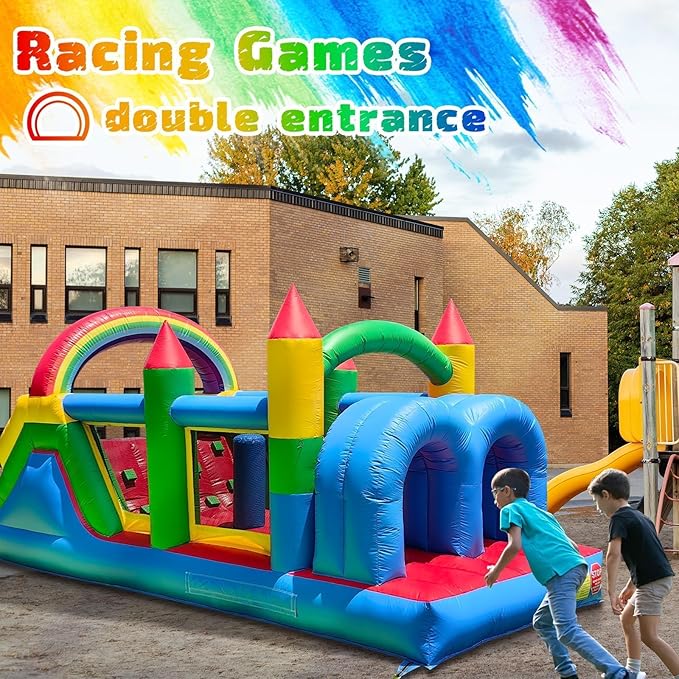 25FT Commercial Grade Bounce House for Adult, (Heavy Duty PVC)(1100W UL Blower) Inflatable Obstacle Course, with Water Slide, Splash Water Pool Ball Pit, Large Backyard Lawn Party Game