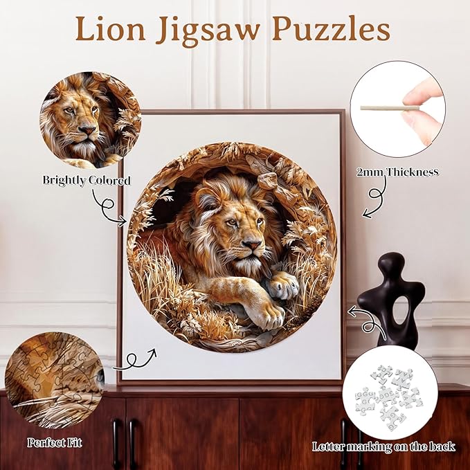 1000 Piece Puzzle for Adult, Lion Jigsaw Puzzle 1000 Pieces, Impossible Challenging Fun Puzzle for Adult, Round 26.6 x 26.6 Inch Unique Difficulty Puzzle for Birthday Gift
