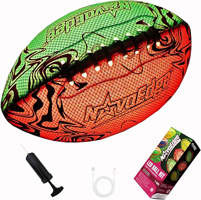 USB-C Rechargeable Football with LED Lights - Glow in the Dark Football, 9.25-inch Dual-Color Light-Up Ball, Night Play Sports Gift for Boys & Girls Outdoor Games