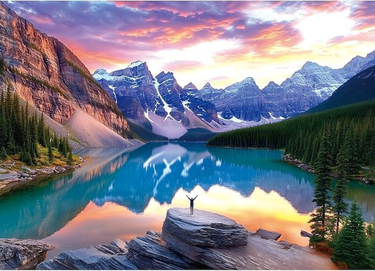 1000 Piece Jigsaw Puzzle - Moraine Lake Sunset Landscape, Scenic Canadian Rockies Puzzle for Adults for Nature Lovers and Puzzle Enthusiasts