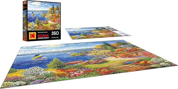 RoseArt - Kodak Premium 350 Piece Puzzle - Lakeshore Living, Serene Waterfront View Jigsaw Puzzle for Adults, 24" x 18" Finished Size