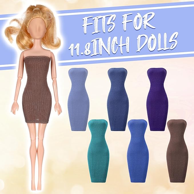 Bencailor 6 Pcs Doll Clothes and Accessories for 11.8 Inch Including Summer Tops Swimwear Robe T-shirt Dress Winter Coat Jacket Outfit Girl Birthday Gift(Bright Color,11.8 Inch Doll)