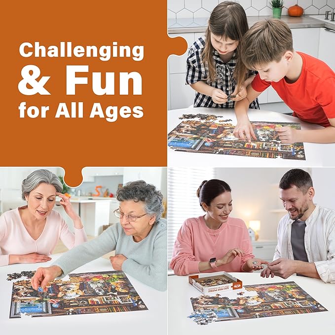 BenBen Puzzles for Adults 500 Pieces, Dogs' Dinner Party, Dog Jigsaw Puzzle with Patterns on Back, Funny Animal Puzzle, Challenging Puzzles for Family Game Night, Home Décor