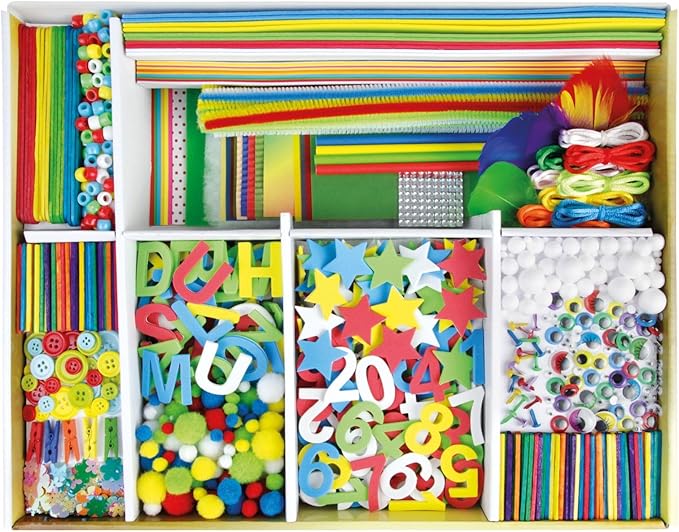 Lena 42663 Premium XXL Craft Case with 1300 Pieces, Material for Crafts, with Foam Rubber, Coloured Paper, Beads, Flowers, Pompom, Ribbons, Buttons, Googly Eyes and Much More, for Children from 5