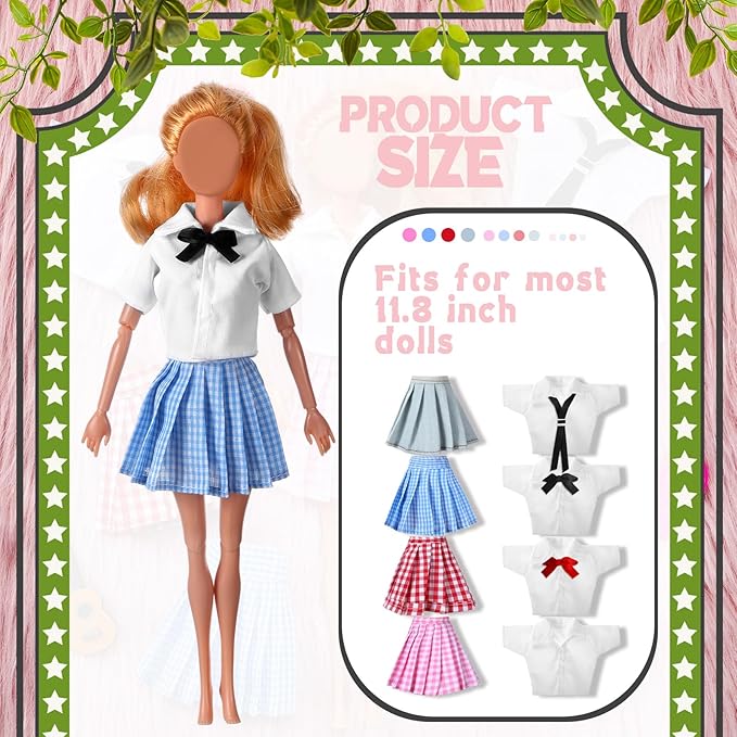 Bencailor 8 Pieces Doll Clothes for 11.8 Inch Doll Accessories Shirt Skirts Dress Outfit Clothing for Birthday Gift(Cute)