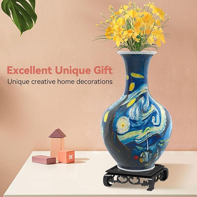 3D Puzzles Vase for Adults, Crafts for Adults, 164 Pieces Plastic DIY Unique Flower Vase with LED Light House Warming Gift Birthday Gifts for Flower Arrangements and Home Decor