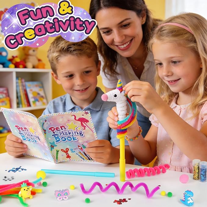 Alritz DIY Pen Making Kit for Kids, Floating Glitter & Pipe Cleaner Craft Kit, Educational Art Toy, Safe All-in-One Supplies, Easter Birthday Party Back to School Gift for Girls and Boys Ages 8-12
