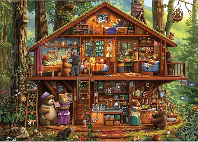 Blueforest 1000 Piece Jigsaw Puzzle - Large Forest Treehouse Bear Family Art Puzzle for Adults | Challenging Fun for Adults Home Decor (27.5 x 19.7 Inches)