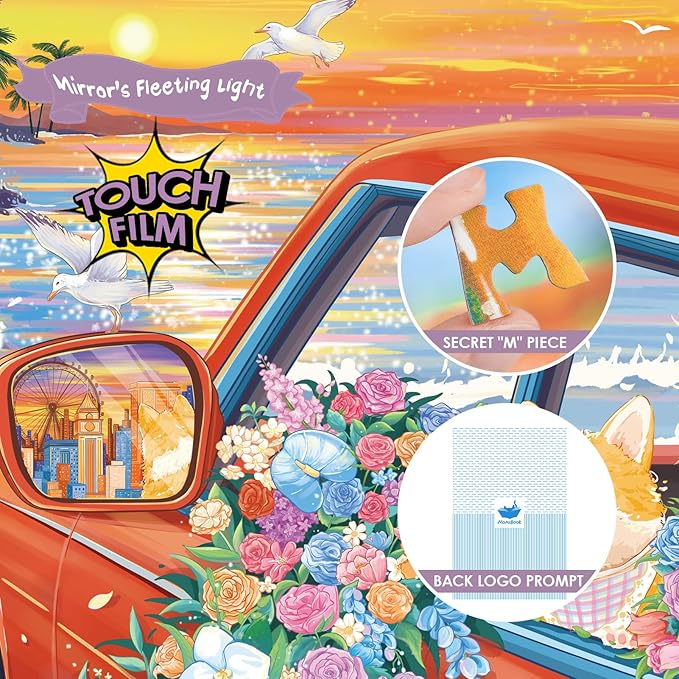 MOMIBOOK 1000 Piece Puzzle for Adults Jigsaw Puzzles of Mirror's Fleeting Light, Touch Film Seaside Dog Painting Image Challenging Hard Impossible Puzzle Unique Party Christmas Birthday Gifts