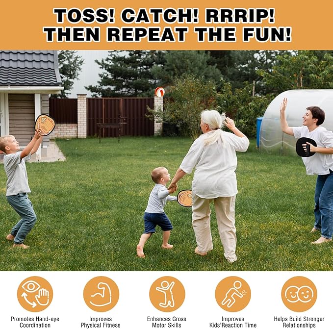 Toss and Catch Ball Game, Kids Toddler Sports Toy for Boys Girls 3 4 5 6 7 8 Year Old, Baseball Glove & Sticky Balls Set for Birthday Xmas Gifts Stocking Stuffer, Great Outdoor Yard Lawn Beach Games