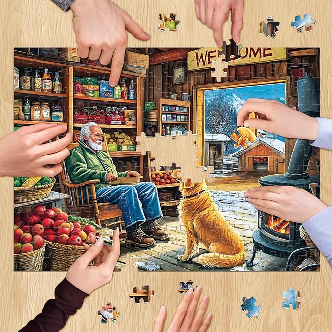500 Pieces Puzzle for Adults, Country Shop Puzzle for Adult, Elder Man and Golden Dog Jigsaw Puzzle 500 Pieces, Fun and Challenging Family Game Great Gift Idea, 20.5 * 15 in