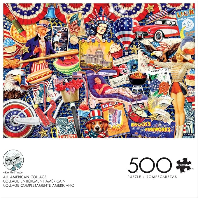 Buffalo Games - Kate Ward Thacker - All American Collage - 500 Piece Jigsaw Puzzle Colorful Puzzle for Adults – Precision-Cut Pieces, Beautiful Artwork, and Hours of Relaxing Fun