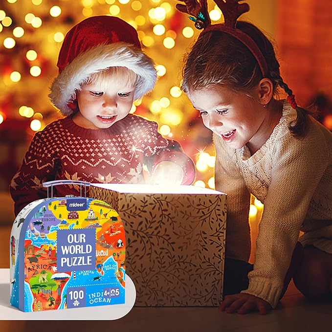 Mideer World Map Puzzle for Kids Ages 4-8, 100 Piece Floor Jigsaw Puzzle for Toddlers with Continents, Geography Educational Toys for Boys Girls, Globe Atlas Preschool Learning Game for Kids Ages 4-6