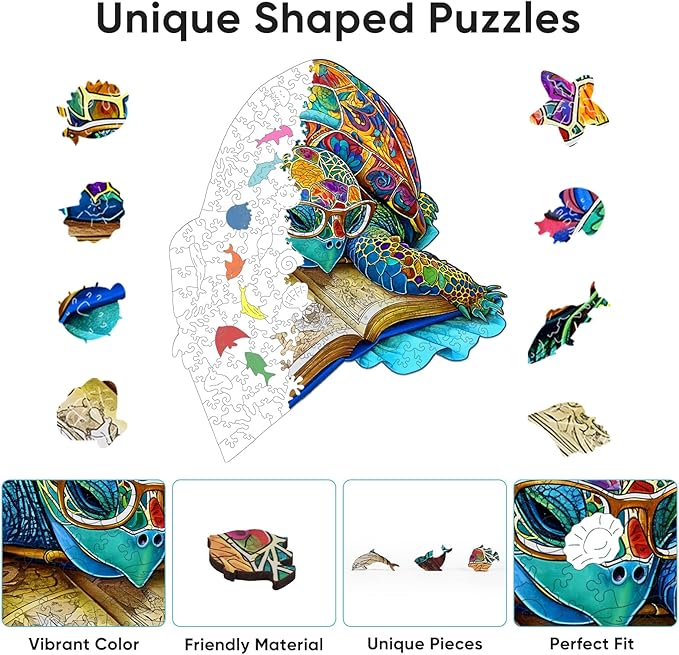 Bovearto Turtle Puzzle, Turtle Wooden Puzzles for Adults, Ocean Puzzle Unique Shaped Brain Teaser Puzzles for Kids 207 Pieces (11"*11.2")