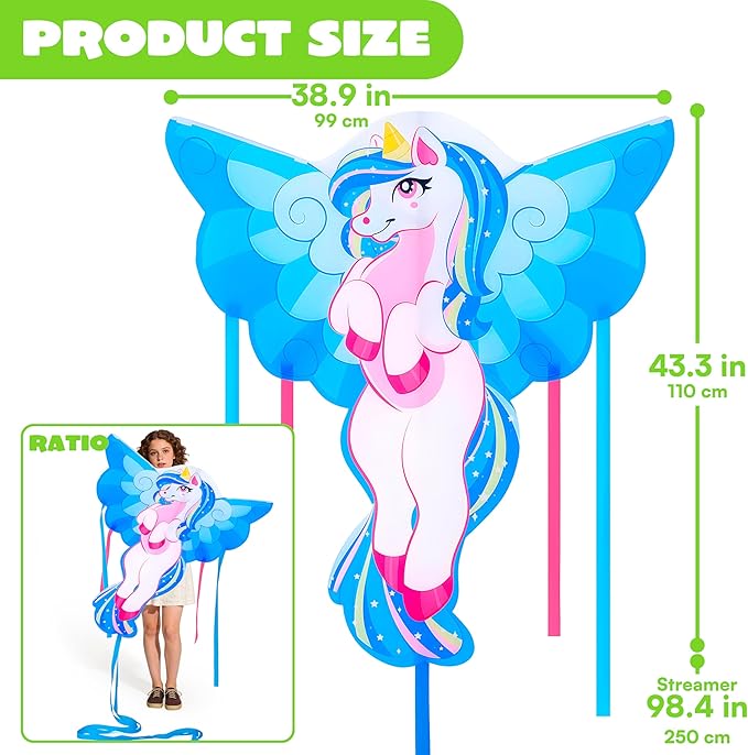 JOYIN 43.3'' Unicorn Kite Easy to Fly for Kids and Adults, Large Beach Kite for Outdoor Games and Activities