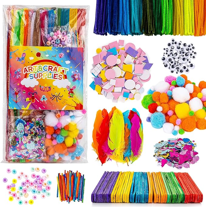 RAINFLOW 1700+ Arts & Crafts Supplies - Craft Kit,Supplies & Materials Set for School,Classroom,Family, Party, DIY, Art Creation, Holiday Decoration