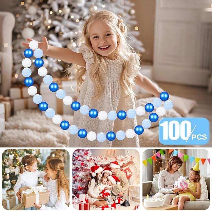 GOGOSO Ball Pit Balls for Toddler, Baby Plastic Playballs Kids Soft Pastel Pelotas Non-Toxic BPA-Free Pearl Blue+Light Blue+White 100 Balls
