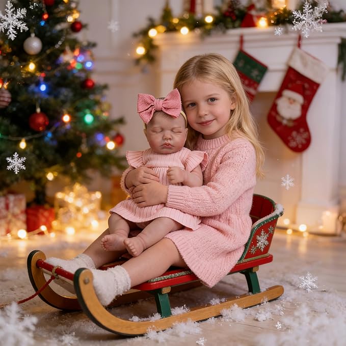 EKOKIZ Realistic Baby Doll, 20-Inch Reborn Baby Doll Girls Soft Cloth Body Newborn Dolls That Look Real, Lovely & Pretty Lifelike Doll with Pink Dress and Toy Accessories for Kids Age 3+