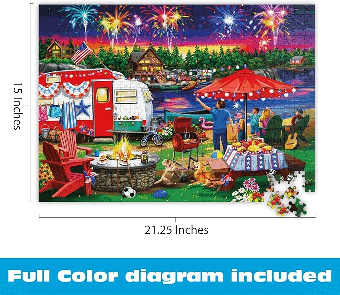 Buffalo Games - Fourth by the Lake - Nancy Wernersbach - 500 Piece Jigsaw Puzzle for Adults - Festive 4th of July Patriotic Puzzle with Fireworks - Finished Size 21.25 x 15.00