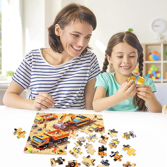 LELEMON 60 Pieces Jigsaw Puzzles for Kids Ages 4-8 Construction Site Puzzles for Kids Boys Girls Children Age 4, 5, 6, 7, 8-10 Years Old