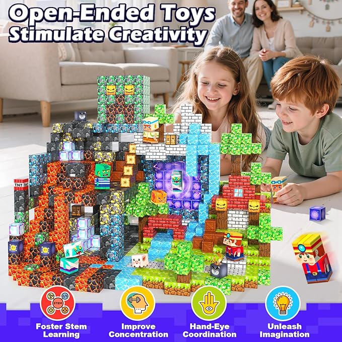 150 PCS Magnetic Blocks Toys, Build Mine Magnet World Set, Magnetic Tiles Building for Boys & Girls Age 4-8 5-7, STEM Montessori Sensory Toys for Toddlers Kids Gifts