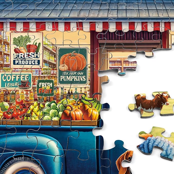 Rocorose Jigsaw Puzzles for Adults 1000 Pieces, Country Shop Puzzle Challenging Game Night Jigsaw Puzzle with Families Great Gift Home Decoration Fruits and Vegetables Large Puzzles