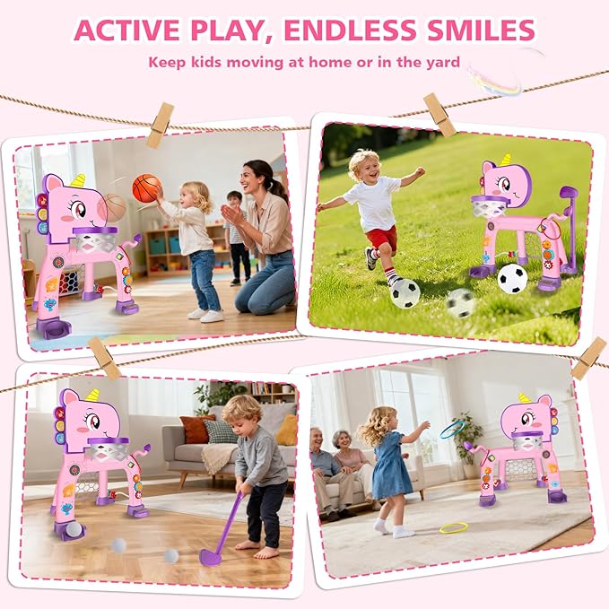 Toddler Basketball Hoop & Soccer Goal: Toys for 1 2 3 Year Old Boys Girls Kids Sports Activity with Light Sound Music Montessori Toys for Baby 12-18 Months | Birthday Gifts for Ages 1-3