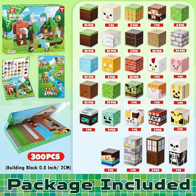 300PCS Magnetic Blocks - Magnetic Building Blocks, Stacking Magnet Cubes Toys, STEM Montessori Sensory Game Toys for Kids Boys and Girls Ages 3 4 5 6 7 8 9 10 Easter Birthday Gifts