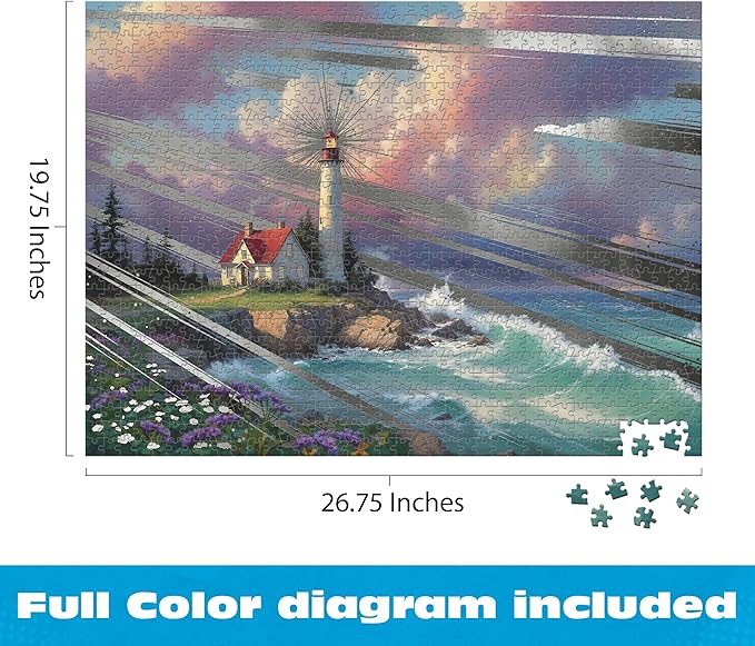 Buffalo Games – Thomas Kinkade Windswept Cove 1000-Piece Jigsaw Puzzle for Adults, Silver Select Coastal Scene with Foil Accents